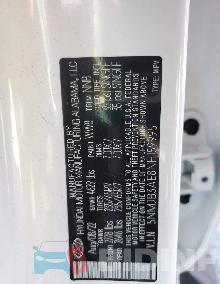 5NMJB3AE8NH159995 Photo# 13