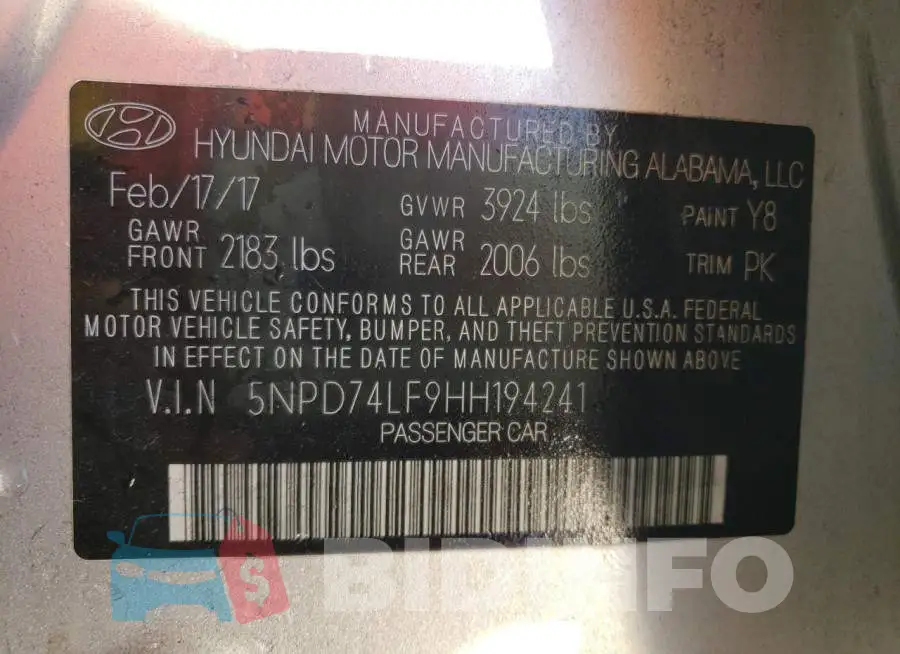 5NPD74LF9HH194241 Photo# 13