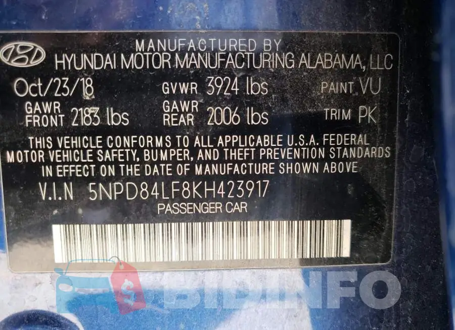 5NPD84LF8KH423917 Photo# 12