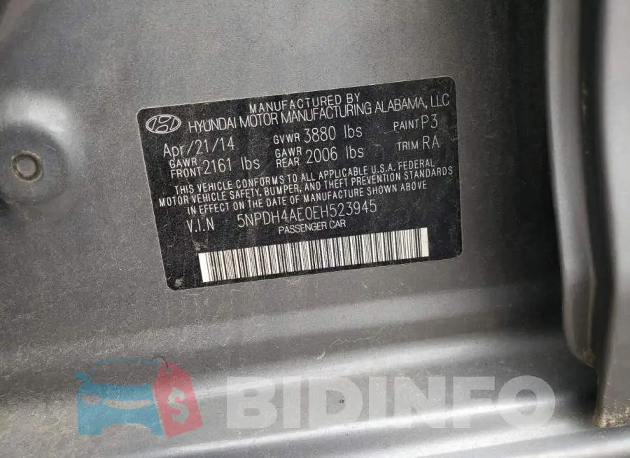 5NPDH4AE0EH523945 Photo# 12