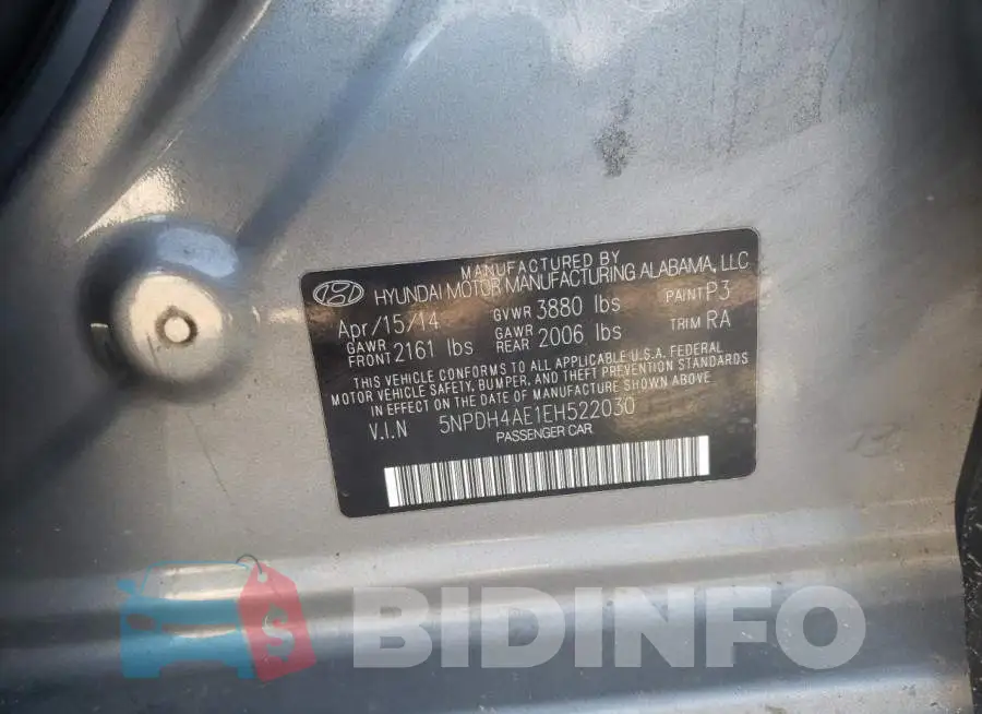 5NPDH4AE1EH522030 Photo# 12