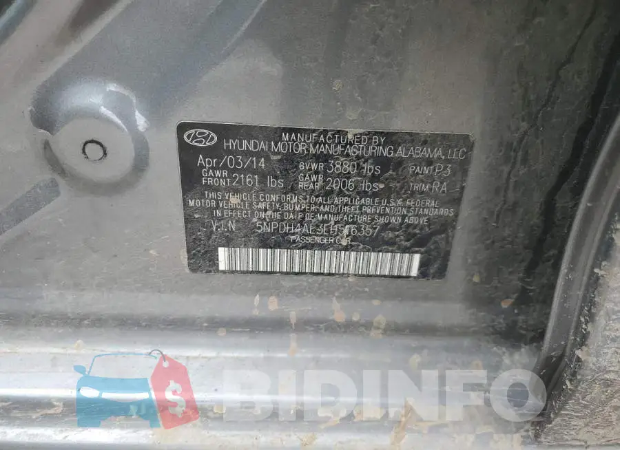 5NPDH4AE3EH516357 Photo# 12