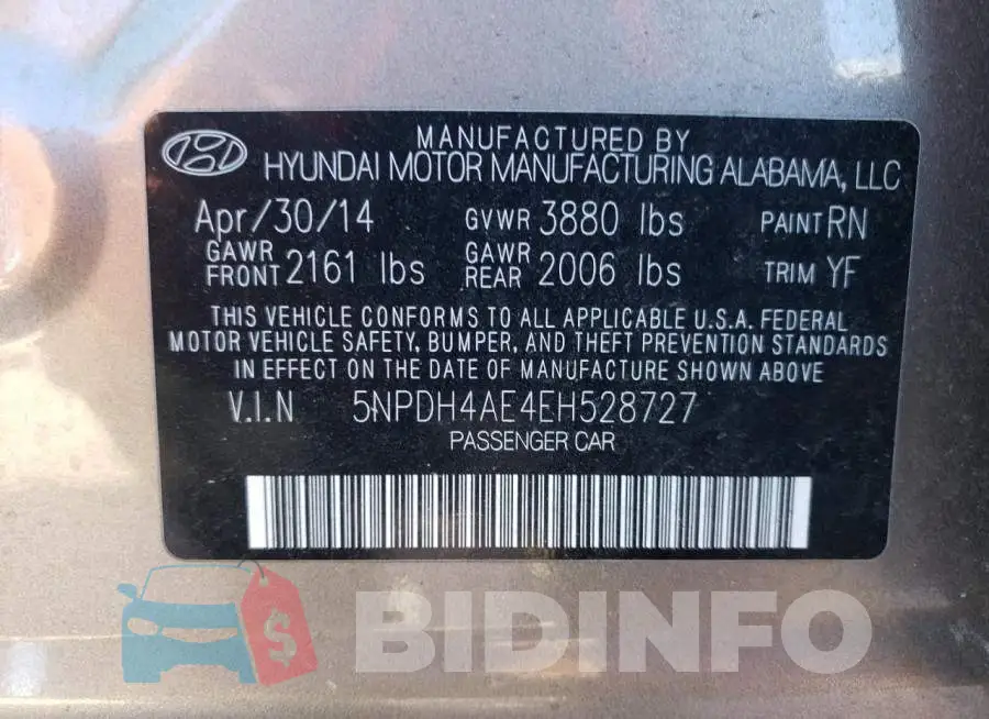 5NPDH4AE4EH528727 Photo# 12