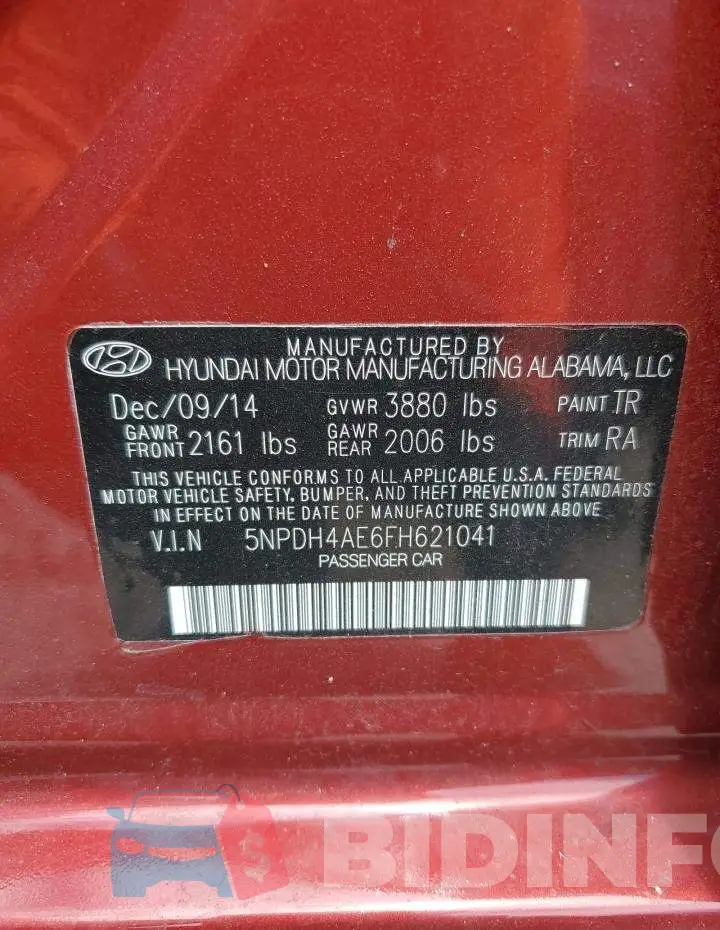 5NPDH4AE6FH621041 Photo# 12