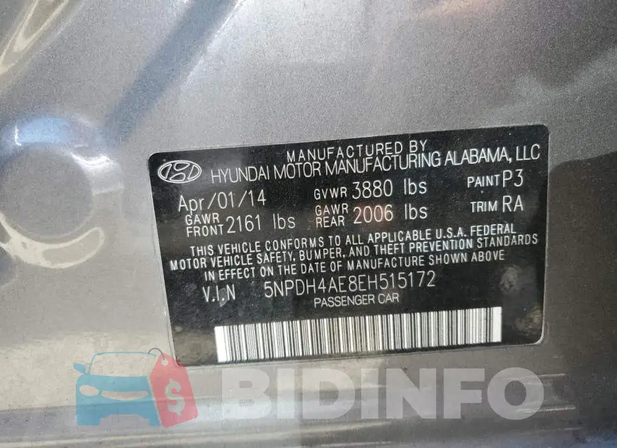 5NPDH4AE8EH515172 Photo# 12