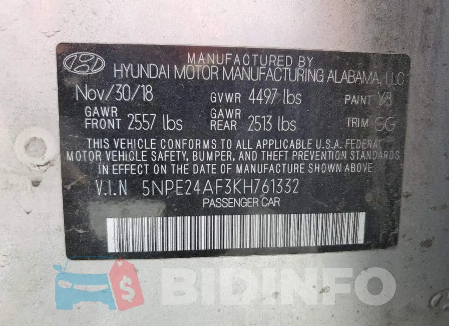 5NPE24AF3KH761332 Photo# 12