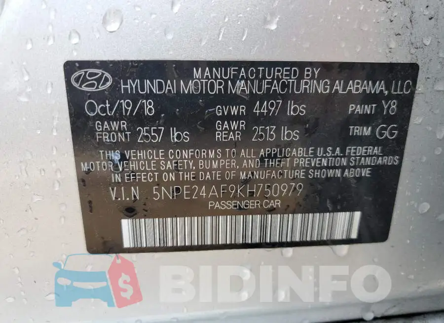 5NPE24AF9KH750979 Photo# 12