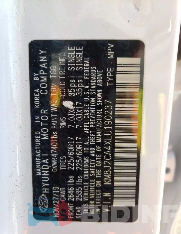 KM8J2CA4XLU190237 Photo# 13