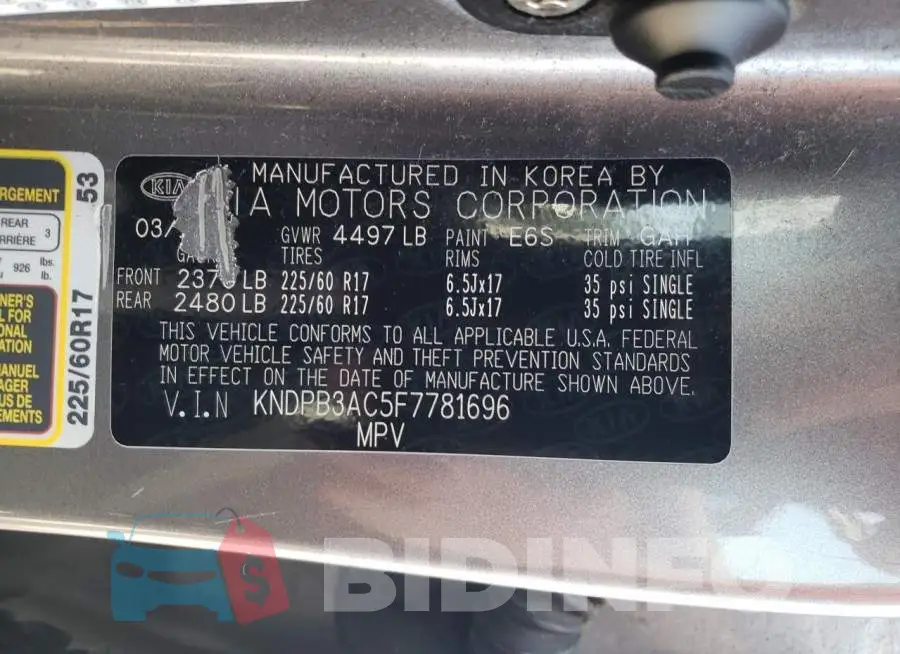 KNDPB3AC5F7781696 Photo# 12