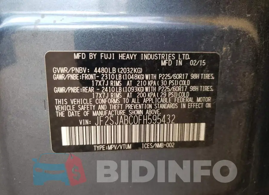 JF2SJABC0FH595432 Photo# 12