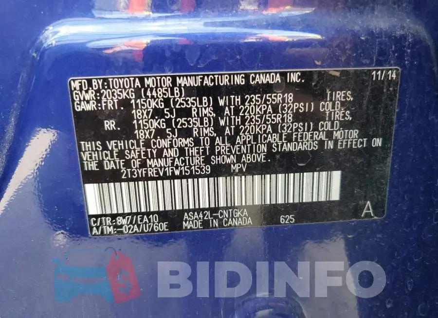 2T3YFREV1FW151539 Photo# 13