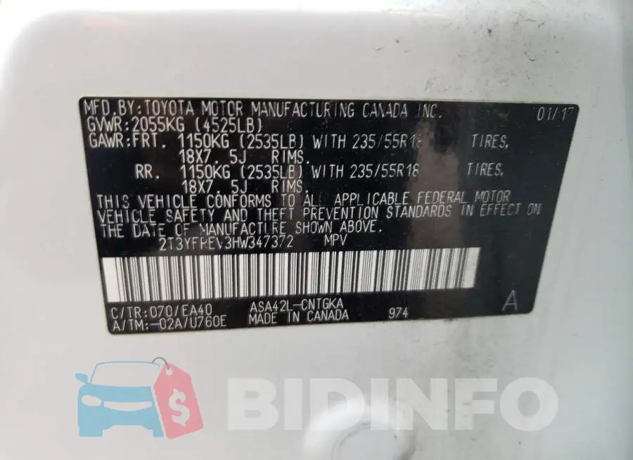 2T3YFREV3HW347372 Photo# 13