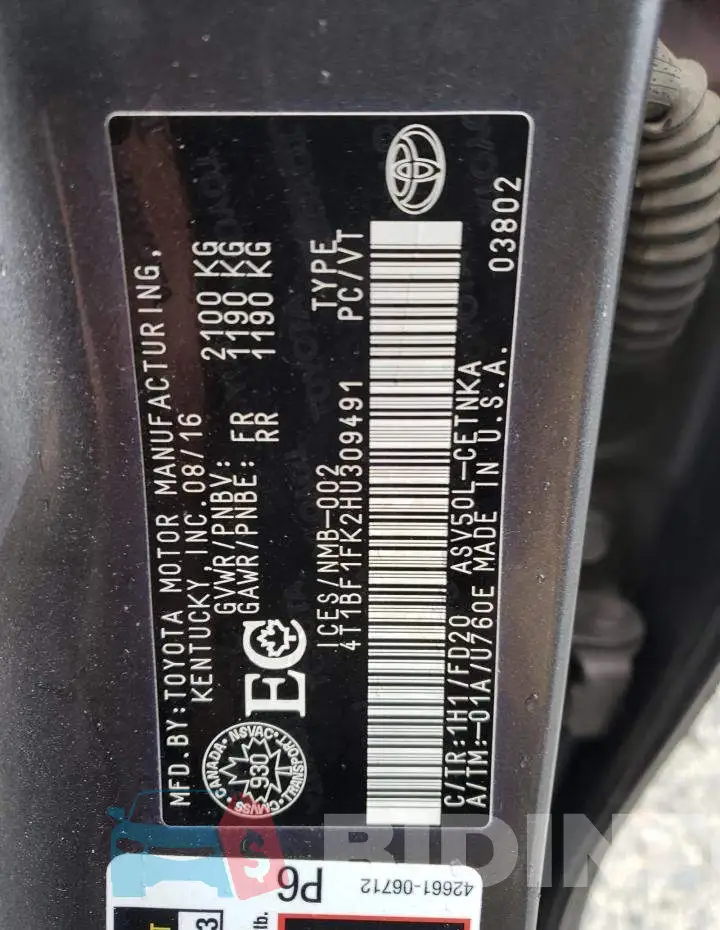 4T1BF1FK2HU309491 Photo# 12