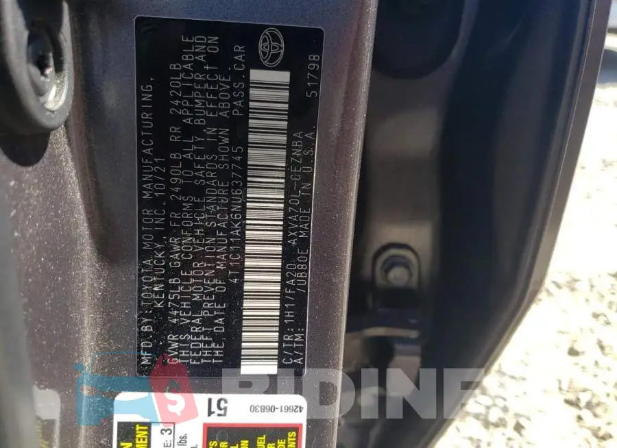 4T1C11AK6NU637745 Photo# 12