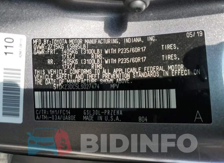 5TDKZ3DC5LS027474 Photo# 13