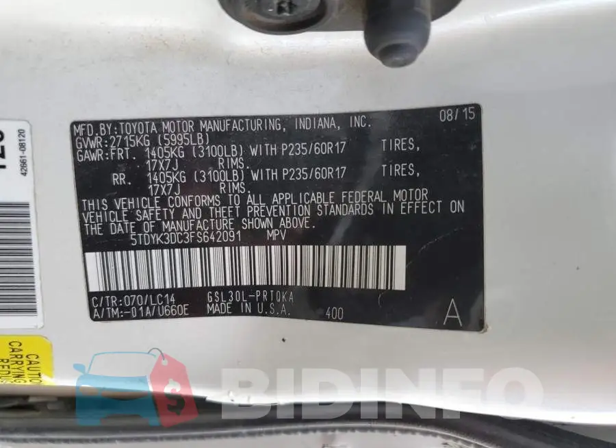 5TDYK3DC3FS642091 Photo# 13
