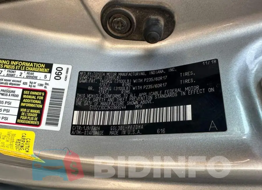 5TDZZ3DC2KS989244 Photo# 10
