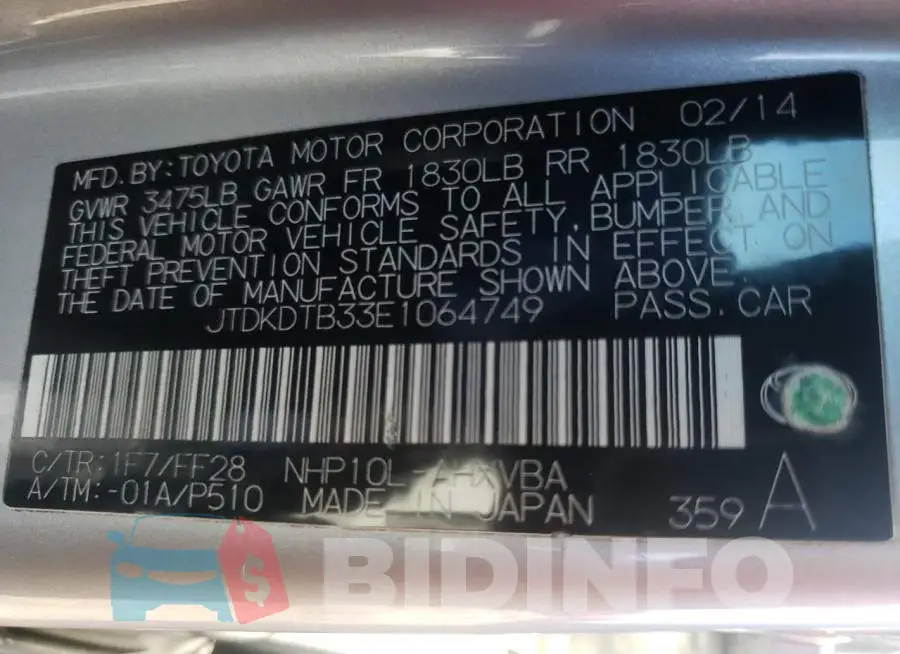 JTDKDTB33E1064749 Photo# 13
