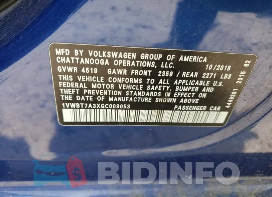 1VWBT7A3XGC009053 Photo# 12