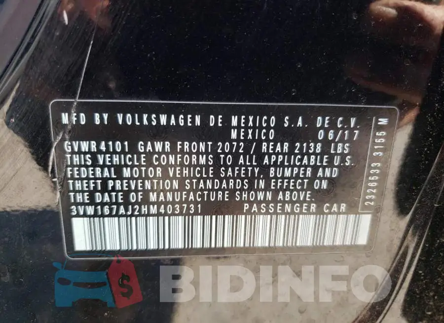 3VW167AJ2HM403731 Photo# 12