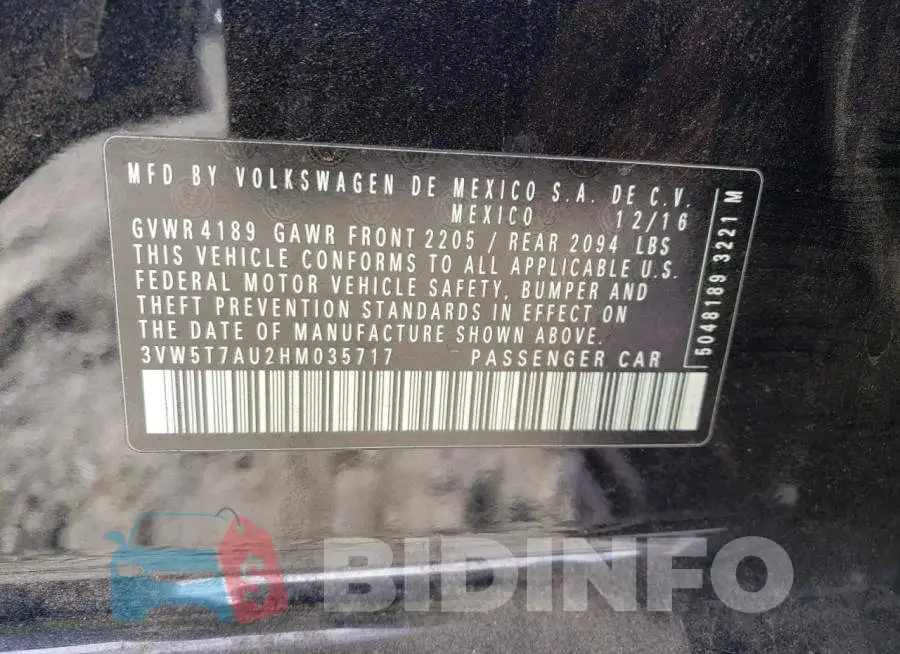 3VW5T7AU2HM035717 Photo# 12