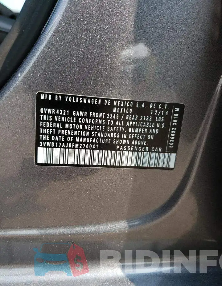 3VWD17AJ8FM276041 Photo# 12