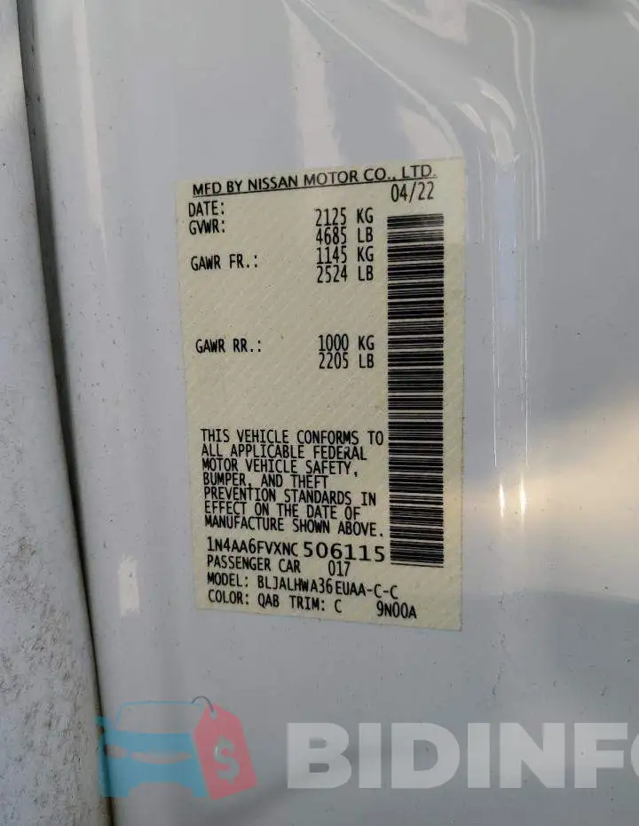 1N4AA6FVXNC506115 Photo# 12