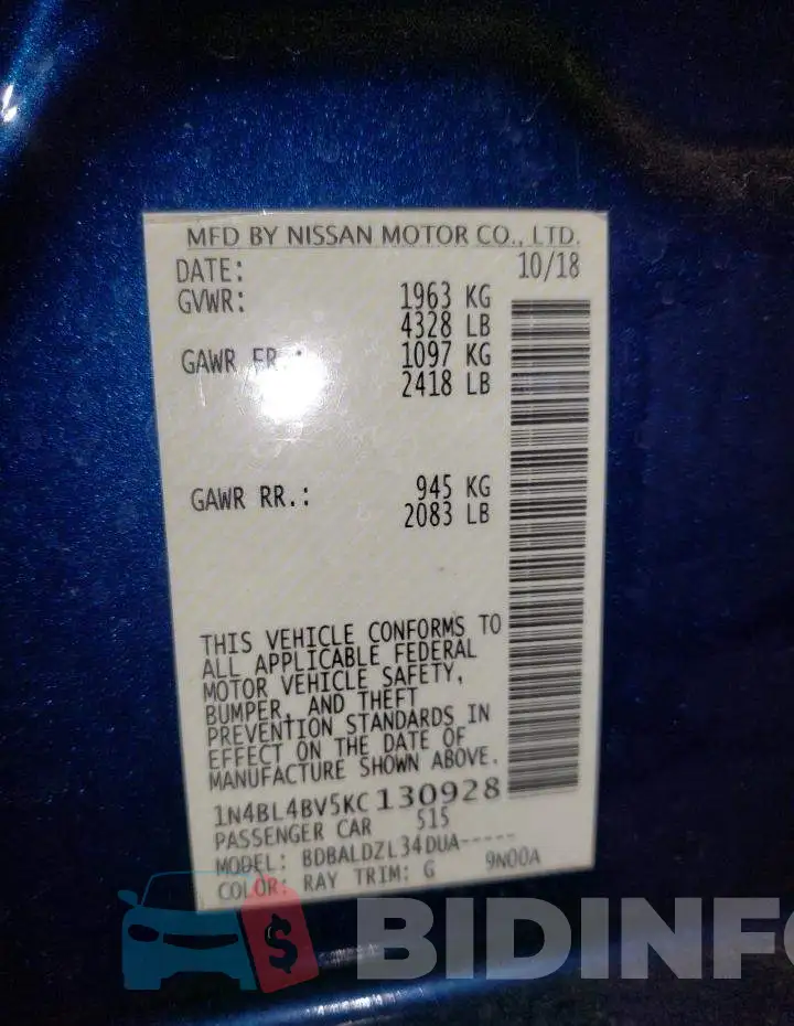 1N4BL4BV5KC130928 Photo# 12