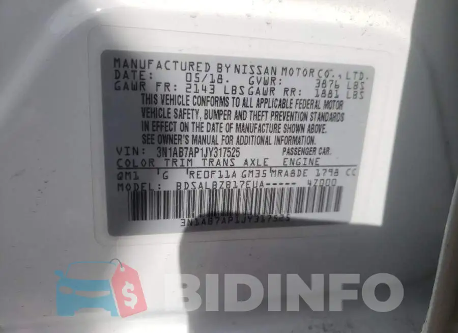3N1AB7AP1JY317525 Photo# 12