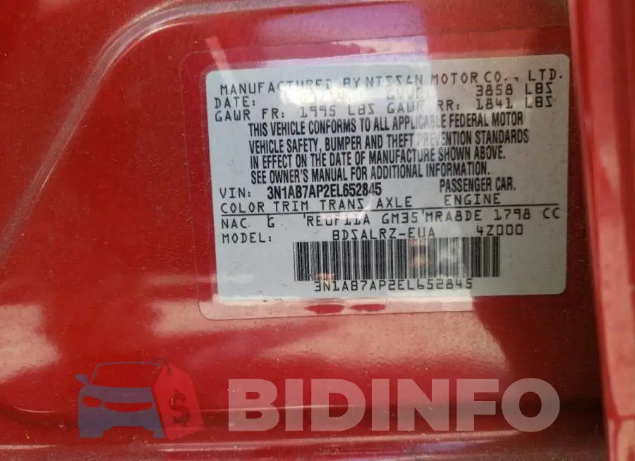 3N1AB7AP2EL652845 Photo# 13