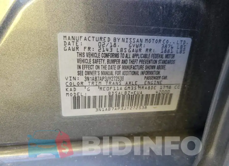 3N1AB7AP3JY272538 Photo# 13