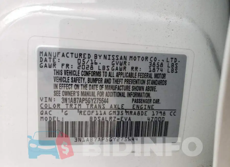 3N1AB7AP5GY275644 Photo# 12