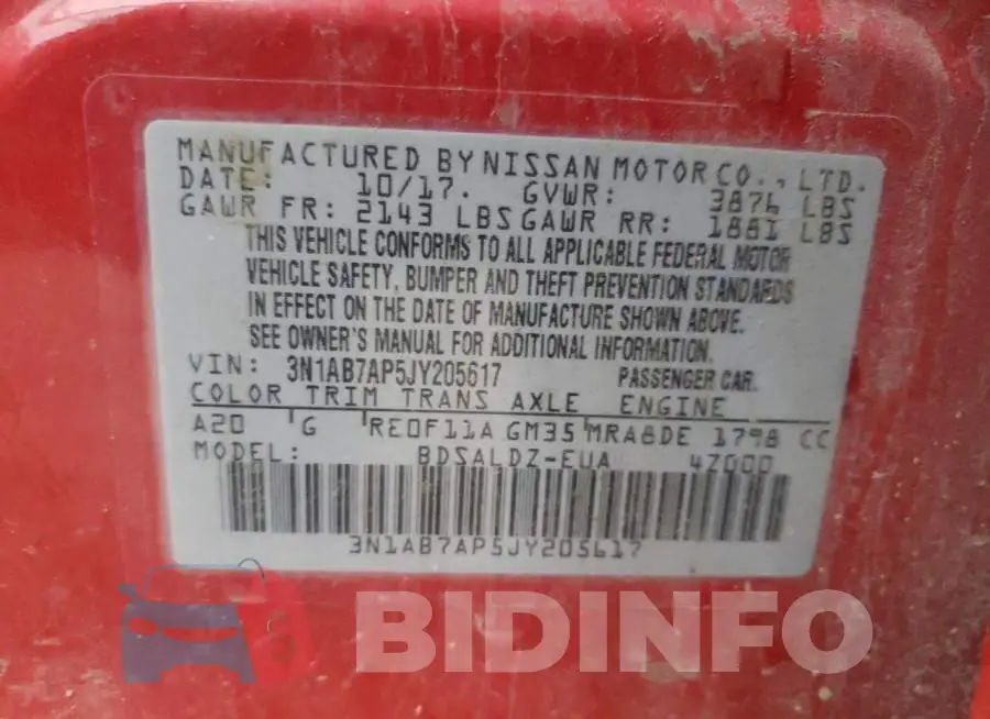 3N1AB7AP5JY205617 Photo# 12