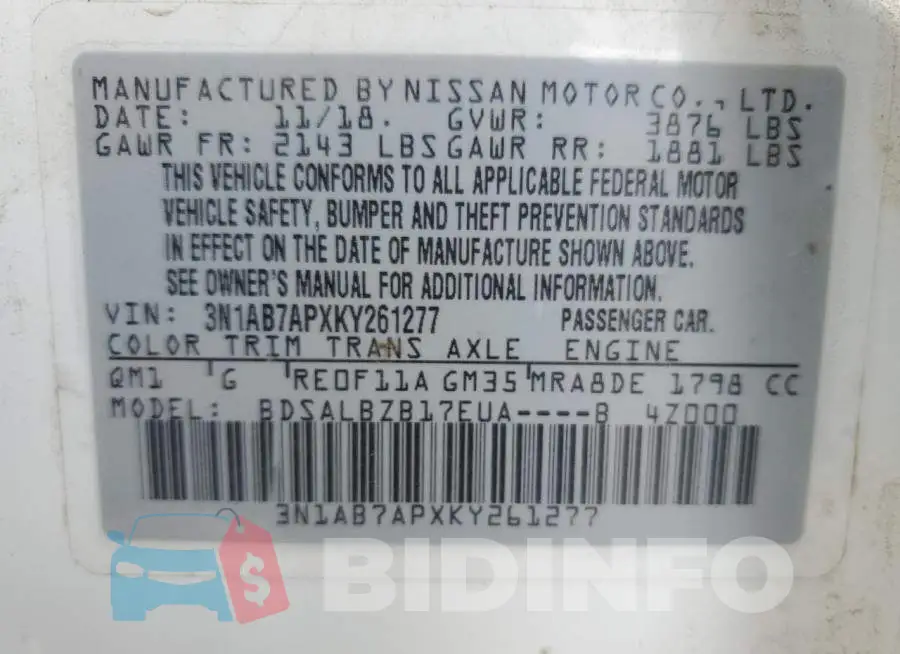 3N1AB7APXKY261277 Photo# 12