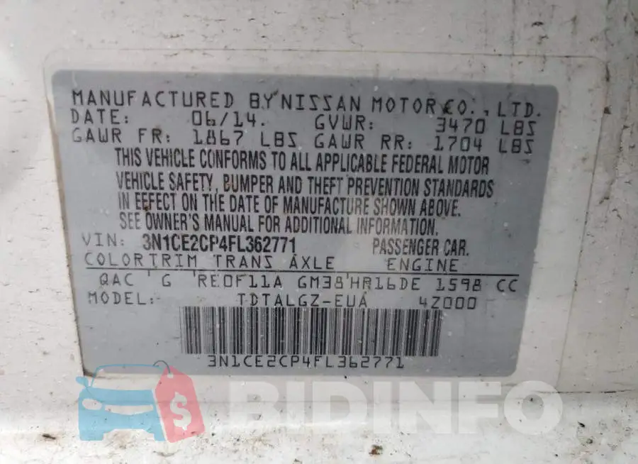 3N1CE2CP4FL362771 Photo# 12