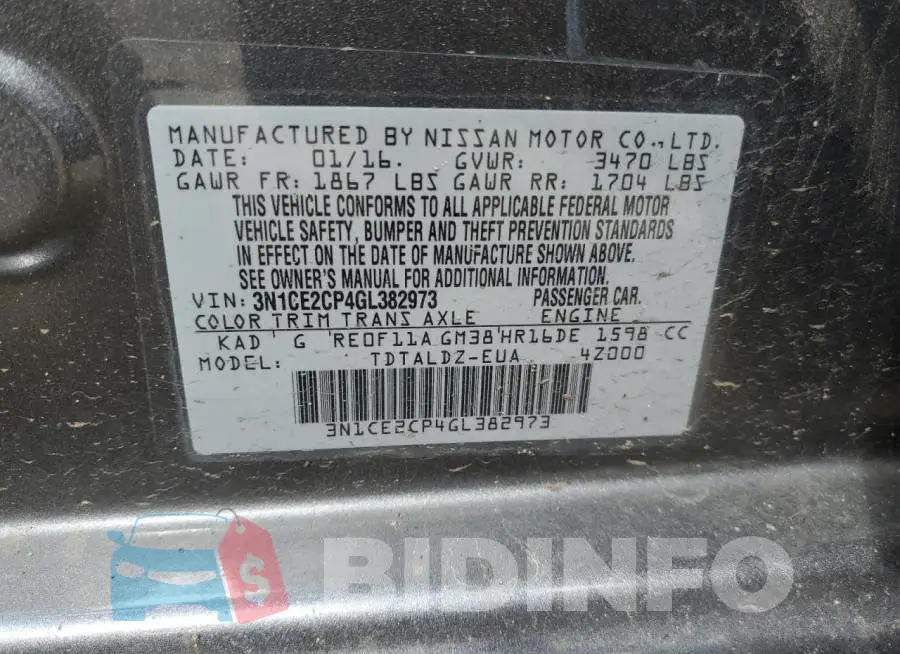 3N1CE2CP4GL382973 Photo# 12