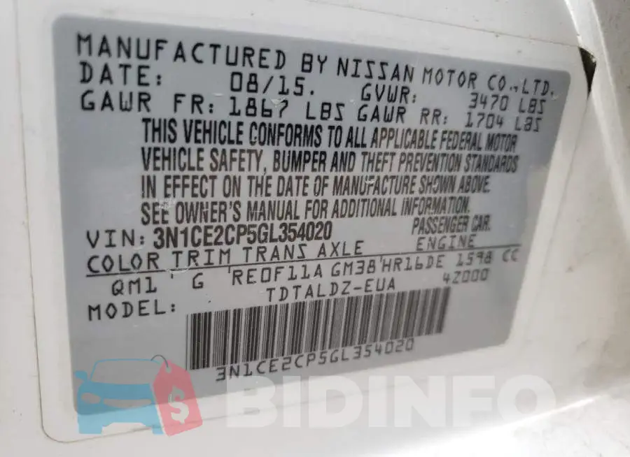 3N1CE2CP5GL354020 Photo# 12