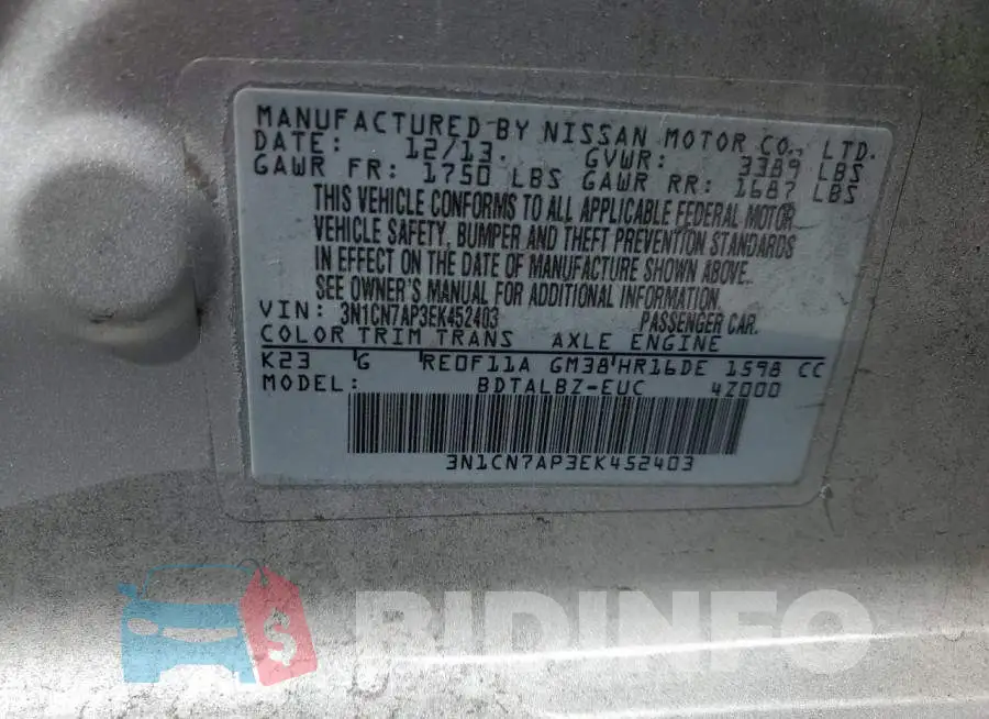 3N1CN7AP3EK452403 Photo# 12