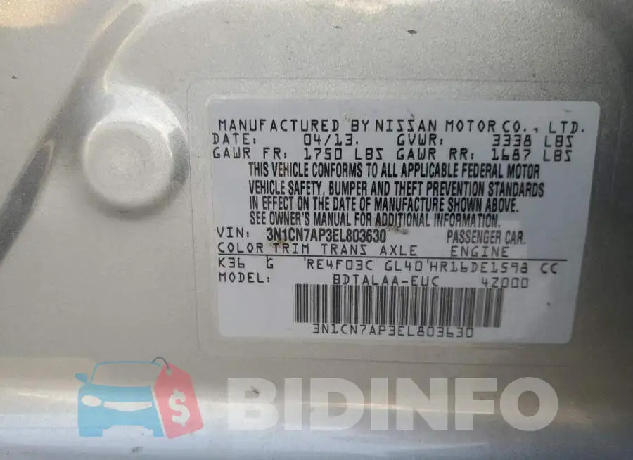 3N1CN7AP3EL803630 Photo# 10