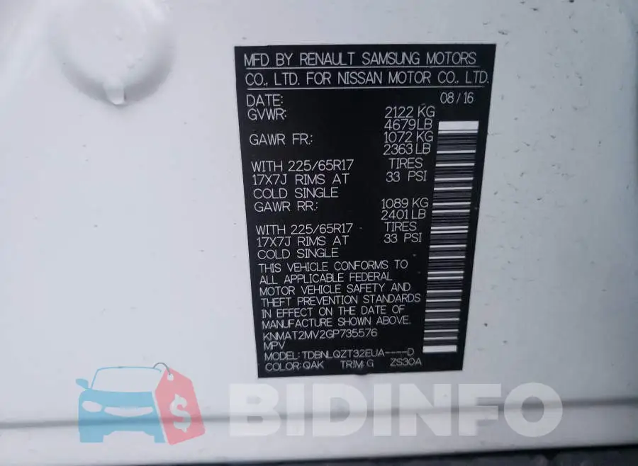 KNMAT2MV2GP735576 Photo# 10