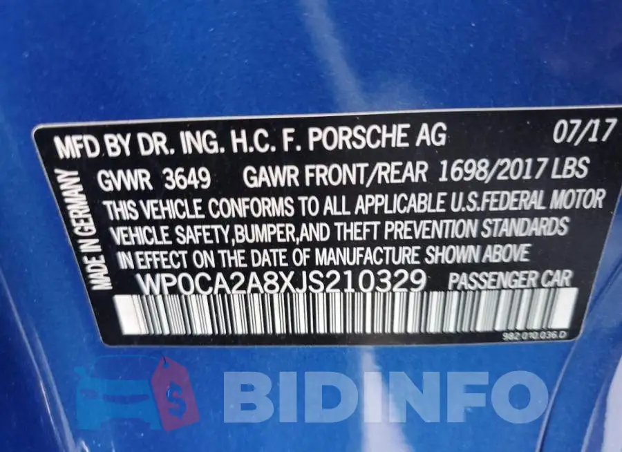 WP0CA2A8XJS210329 Photo# 12
