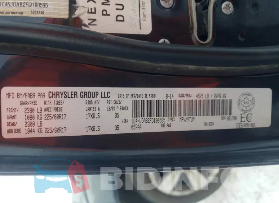 1C4NJDAB2FD100595 Photo# 13