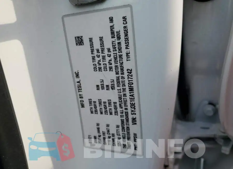 5YJ3E1EA1MF017242 Photo# 12