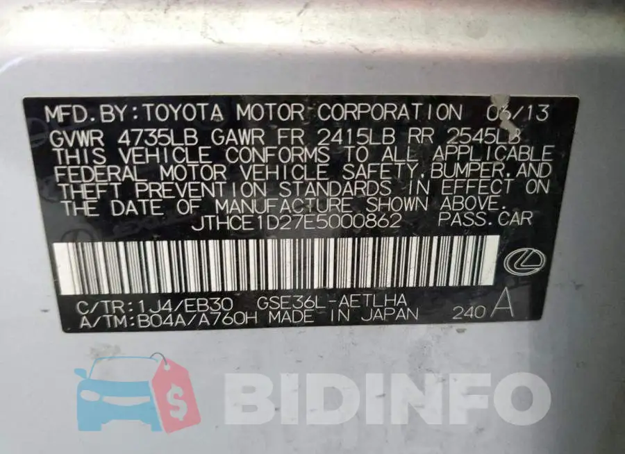 JTHCE1D27E5000862 Photo# 13
