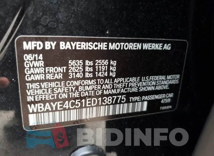 WBAYE4C51ED138775 Photo# 13