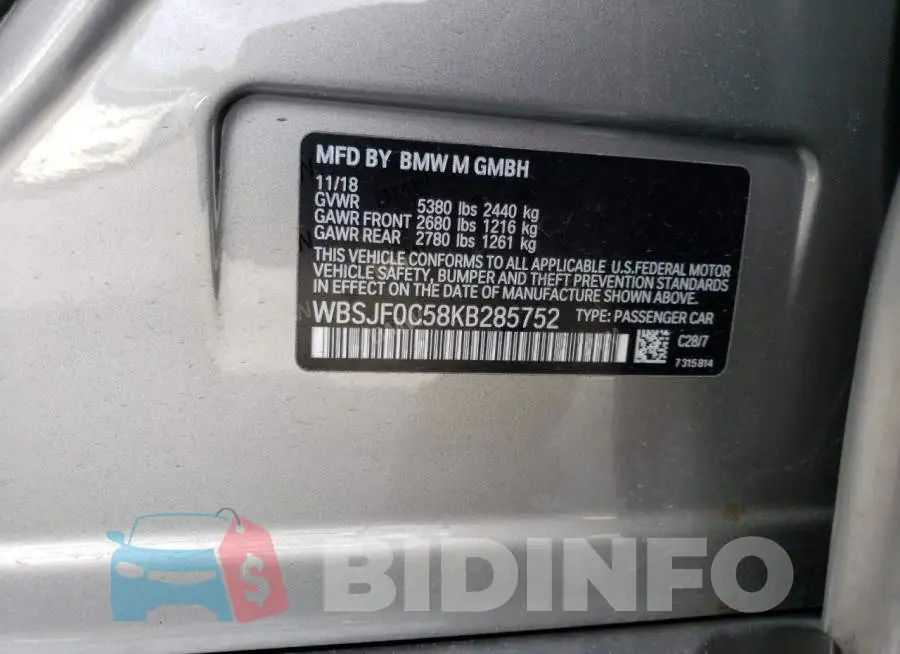 WBSJF0C58KB285752 Photo# 12