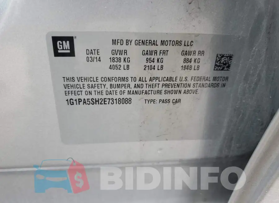 1G1PA5SH2E7318088 Photo# 12