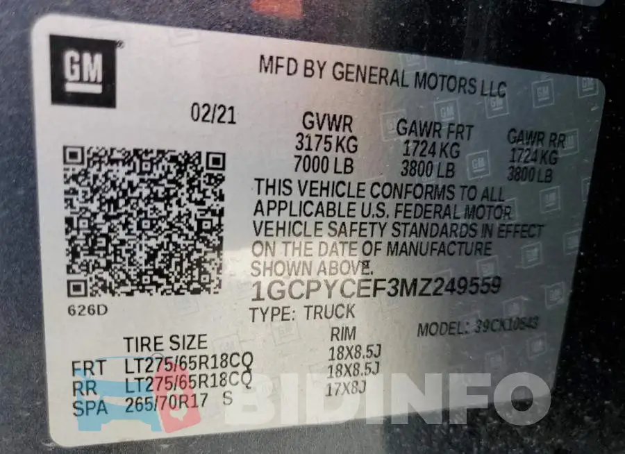 1GCPYCEF3MZ249559 Photo# 12