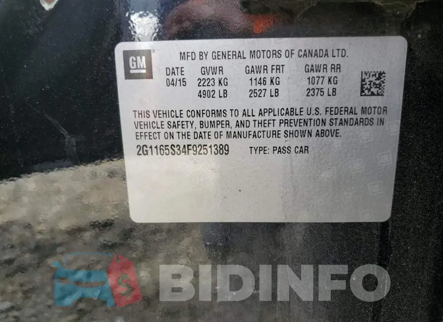 2G1165S34F9251389 Photo# 12