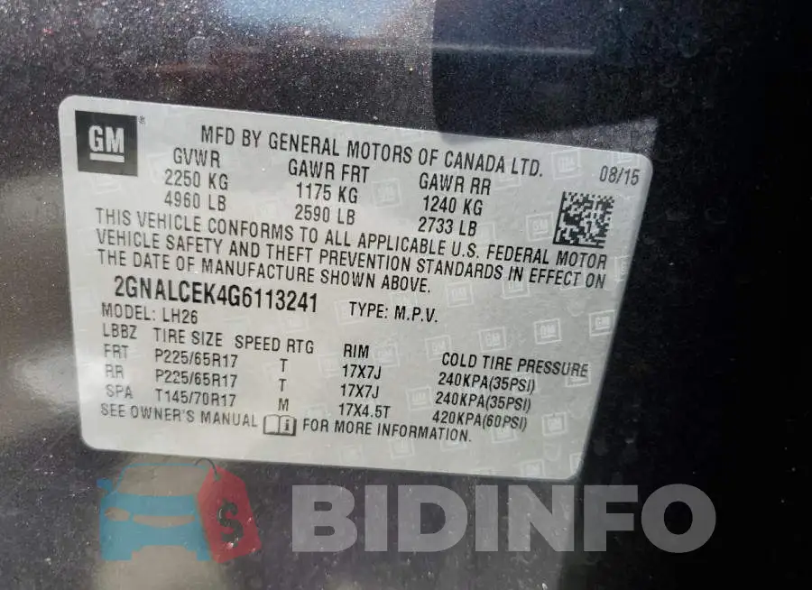 2GNALCEK4G6113241 Photo# 14